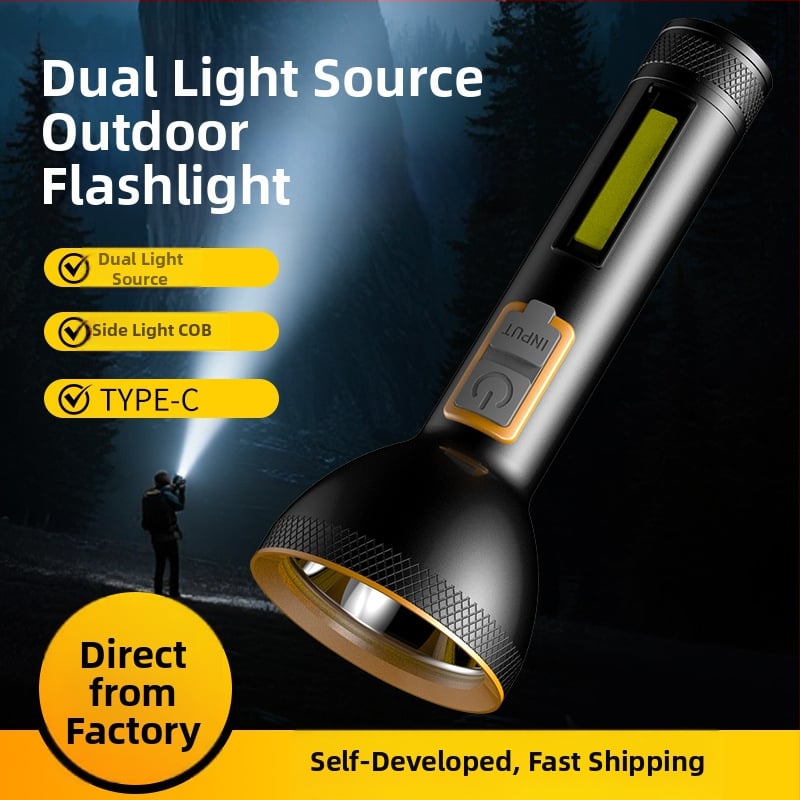 Ručná baterka s hliníkovým zliatinovým puzdrom, vstavaná nabíjateľná batéria, COB bočné svetlo, 5W, 200 lm