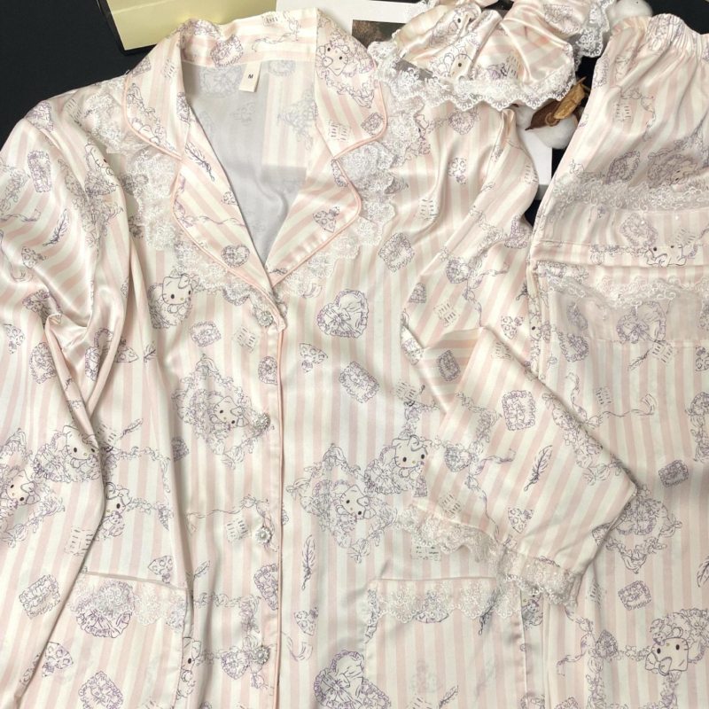 Ice Silk set pidžama, sladak stil, tan materijal (101-120 g/m²), ovratnik Turn-down, dugi rukavi