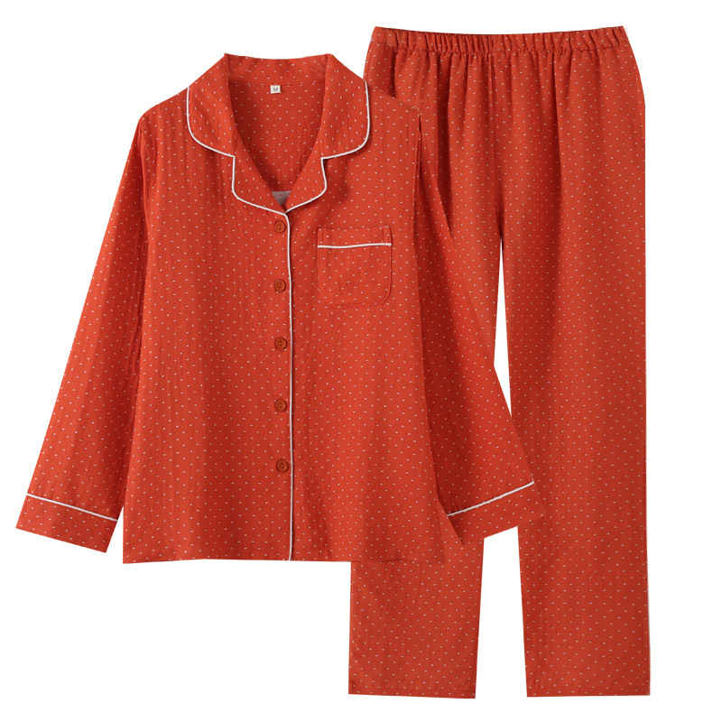 Ženski set pidžama od pamuka s dvostrukim slojem gaze, Muji-inspiriran minimalistički stil, dugi rukavi, rever ovratnik, tanak materijal, pogodan za ljeto, proljeće i jesen