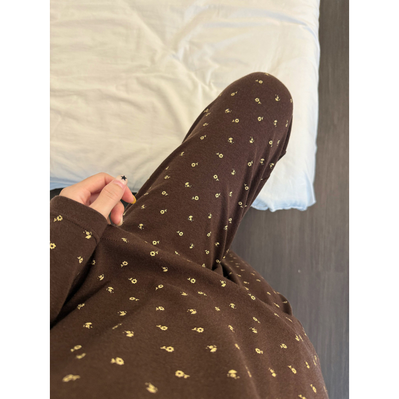 Ženski set pidžama za jesen/zimu s debelim materijalom, korejskog stila s cvjetnim uzorkom, udoban kućni outfit, pogodan i za nošenje na otvorenom zimi