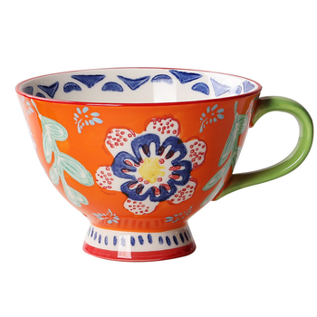 Keramická šálka, guľatý tvar, ľahký luxusný štýl, vzor kvetov, vhodná do mikrovlnky