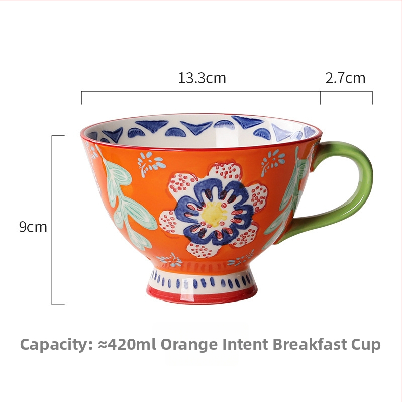 Keramická šálka, guľatý tvar, ľahký luxusný štýl, vzor kvetov, vhodná do mikrovlnky