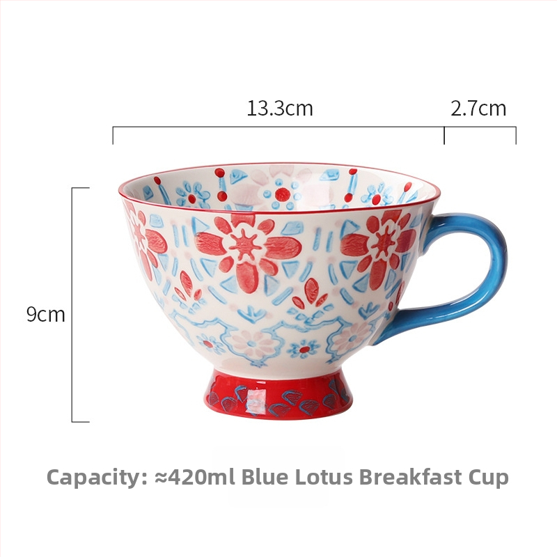 Keramická šálka, guľatý tvar, ľahký luxusný štýl, vzor kvetov, vhodná do mikrovlnky