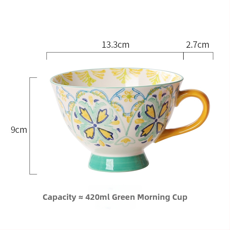 Keramická šálka, guľatý tvar, ľahký luxusný štýl, vzor kvetov, vhodná do mikrovlnky