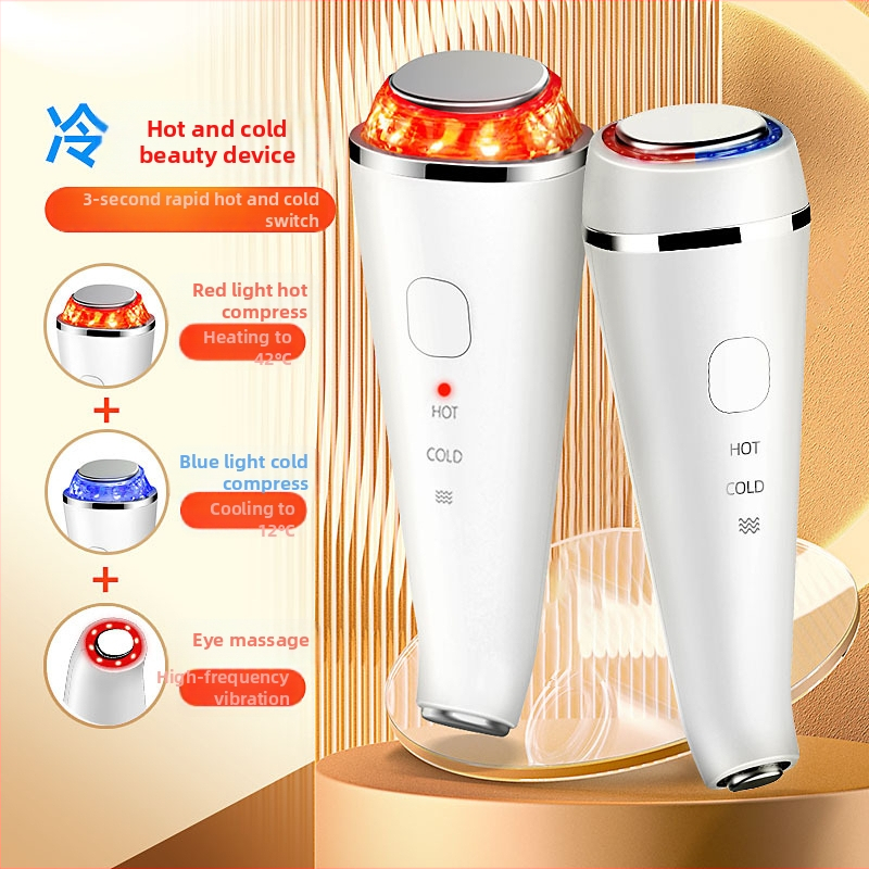 Prenosný prístroj na krásu s režimami teplo a chlad a LED svetelnou terapiou pre masáž tváre a očí, s vstavanou batériou 800–1000 mAh