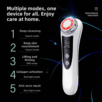 Prenosné domáce elektrické zariadenie na čistenie tváre s teplým svetlom a farebným svetlom pre omladenie pleti, lifting a masáž tváre — negatívne ióny, proti vráskam, obnova pokožky; vstavaná batéria 500-800 mAh; IPX0