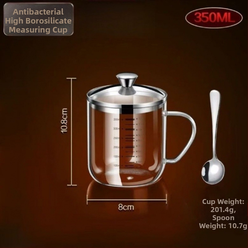 Pohár z borosilikátového skla, vysoká teplotná odolnosť, graduovaná stupnica, trojuholníkový tvar, s viečkom