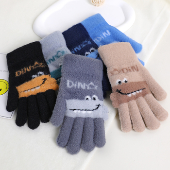 Detské pletené rukavice na zimu, s oddelenými prstami, teplé, karikatúrny vzor (Materiál: Pletené; Funkcia: Teplé; Vzor: Karikatúra; Štýl: Rukavice s oddelenými prstami)