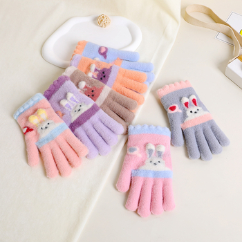 Detské pletené rukavice na zimu, s oddelenými prstami, teplé, karikatúrny vzor (Materiál: Pletené; Funkcia: Teplé; Vzor: Karikatúra; Štýl: Rukavice s oddelenými prstami)