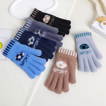 Detské pletené rukavice na zimu, s oddelenými prstami, teplé, karikatúrny vzor (Materiál: Pletené; Funkcia: Teplé; Vzor: Karikatúra; Štýl: Rukavice s oddelenými prstami)
