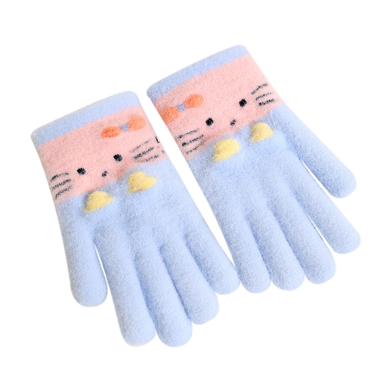 Detské pletené rukavice na zimu, s oddelenými prstami, teplé, karikatúrny vzor (Materiál: Pletené; Funkcia: Teplé; Vzor: Karikatúra; Štýl: Rukavice s oddelenými prstami)