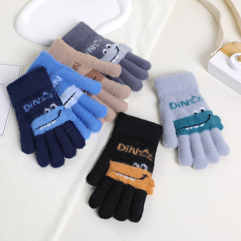 Detské pletené rukavice na zimu, s oddelenými prstami, teplé, karikatúrny vzor (Materiál: Pletené; Funkcia: Teplé; Vzor: Karikatúra; Štýl: Rukavice s oddelenými prstami)