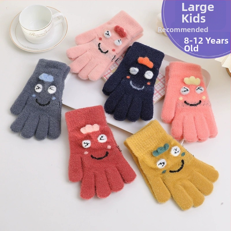 Detské pletené rukavice na zimu, s oddelenými prstami, teplé, karikatúrny vzor (Materiál: Pletené; Funkcia: Teplé; Vzor: Karikatúra; Štýl: Rukavice s oddelenými prstami)