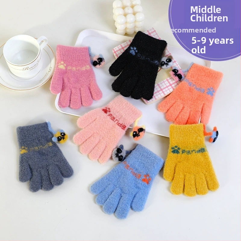 Detské pletené rukavice na zimu, s oddelenými prstami, teplé, karikatúrny vzor (Materiál: Pletené; Funkcia: Teplé; Vzor: Karikatúra; Štýl: Rukavice s oddelenými prstami)