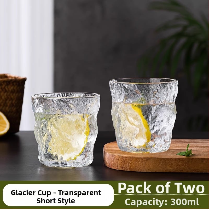 Pohár na vodu zo skla soda-lime, moderný a jednoduchý štýl, bez držadla, vzor ľadovcový (glacier), jednovrstvá konštrukcia, hmotnosť 0,3 kg