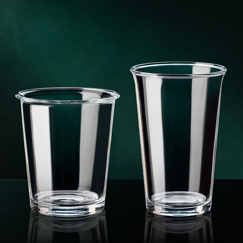 Šálka na kávu v tvare sudu z tepelne odolného skla – minimalistický dizajn bez rúčky, jednovrstvá, výška 11 cm, priehľadné sklo