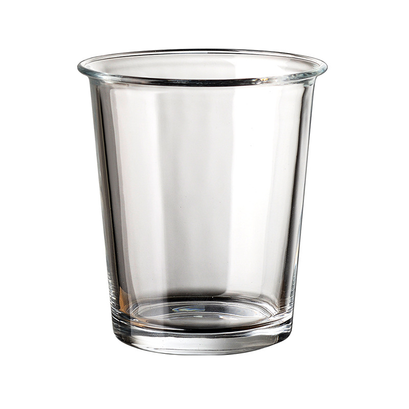 Šálka na kávu v tvare sudu z tepelne odolného skla – minimalistický dizajn bez rúčky, jednovrstvá, výška 11 cm, priehľadné sklo