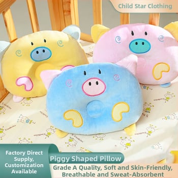 Detská vankúš z veluru s vyšívaným dizajnom prasiatka, kruhový tvar, výplň polyesterové vlákno, vhodný pre novorodencov