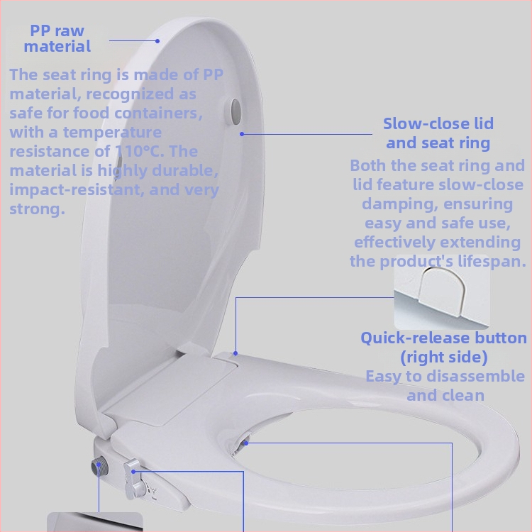 Integrované inteligentné sedátko na toaletu s bidetom, PP materiál, model hz001, nastaviteľný rozstup otvorov 15–19 cm, priama inštalácia, bez elektriny