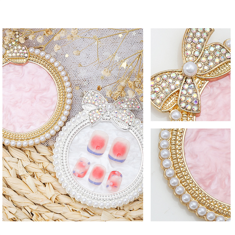 Ploča za prikaz manikure s mašnicom od perli i dijamantnim ukrasima, agatna smola, alati za nokte, 42 g, YUJIA