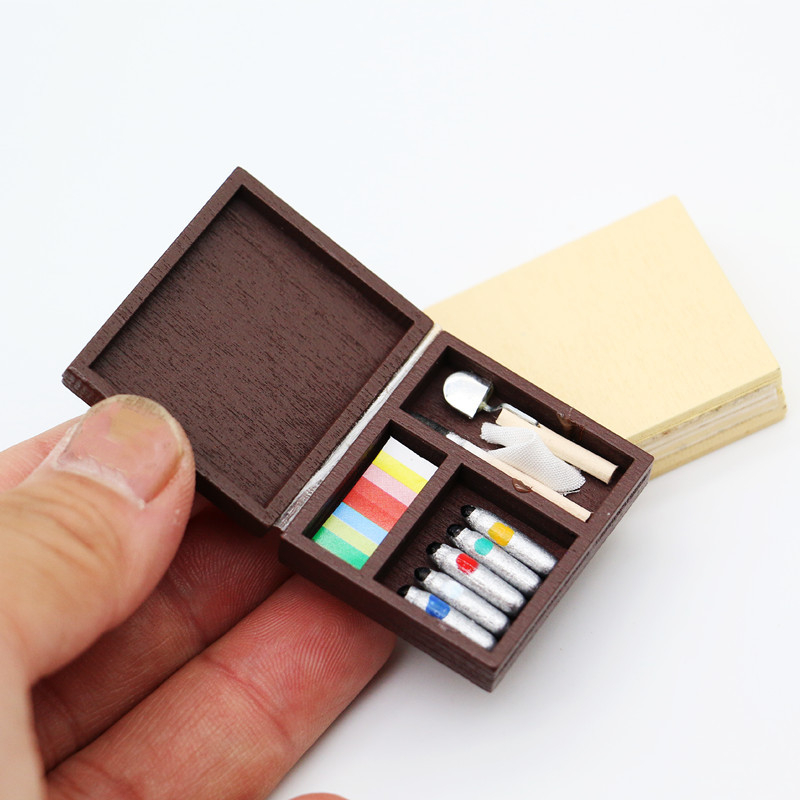 Miniatúrny box na maľovanie pre bábiky, OB11 model, borovicové drevo, značka Xixi, kreslený štýl