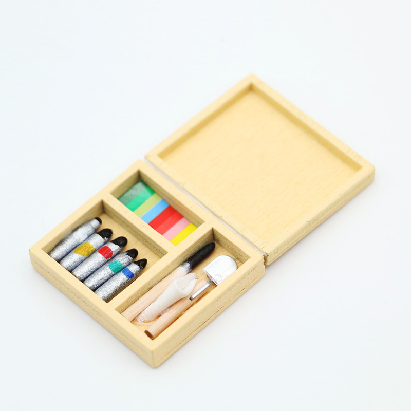 Miniatúrny box na maľovanie pre bábiky, OB11 model, borovicové drevo, značka Xixi, kreslený štýl