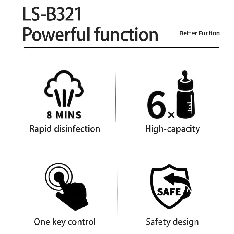 Pudelīšu sterilizators ar piena sildītāju, 500W, 220V AC, PP materiāls, 10 minūšu tvaika dezinfekcija, daudzfunkcionāls ar lielu ietilpību