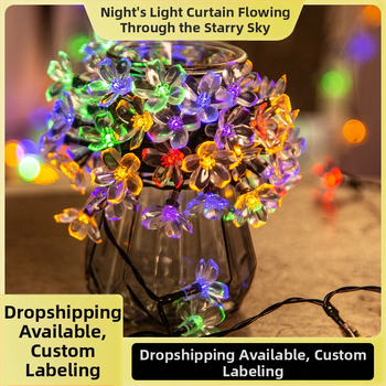 Solárna LED girlanda s kvietkami sakury na vonkajšiu terasu, GS5896, 0,05W na LED, IP65, Vstupné napätie ≤36V, Napájanie batériou/USB/solárne/DC