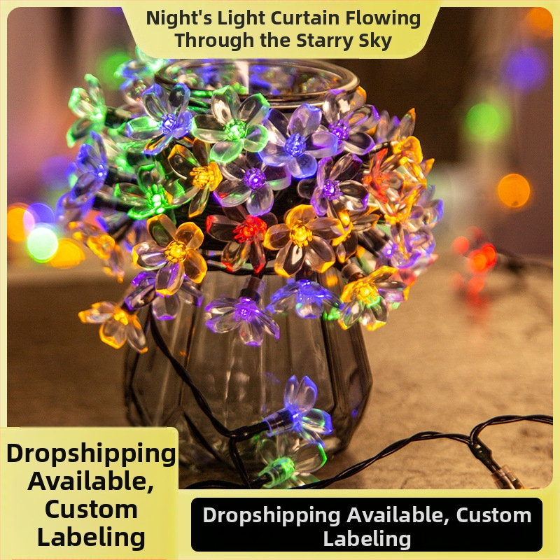 Solárna LED girlanda s kvietkami sakury na vonkajšiu terasu, GS5896, 0,05W na LED, IP65, Vstupné napätie ≤36V, Napájanie batériou/USB/solárne/DC