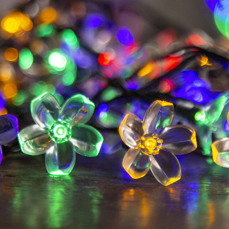 Solárna LED girlanda s kvietkami sakury na vonkajšiu terasu, GS5896, 0,05W na LED, IP65, Vstupné napätie ≤36V, Napájanie batériou/USB/solárne/DC