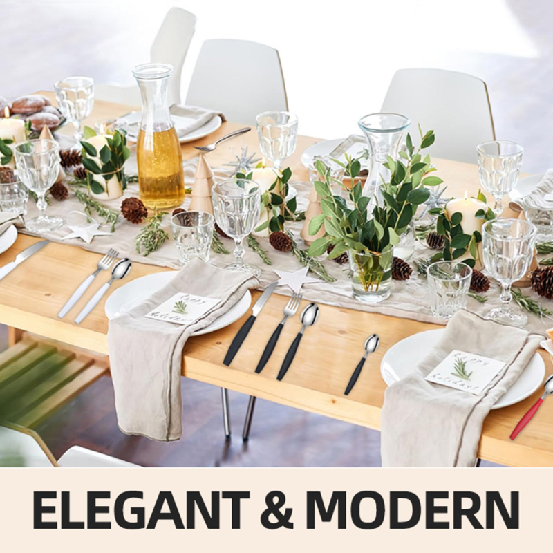 25-dielny set príborov: nože, vidličky, lyžice a paličky, z nehrdzavejúcej ocele 410, zrkadlový povrch