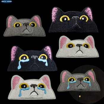 Κεντημένο Velcro patch με γάτα για ρούχα και σακίδια – πολυεστέρας, Unisex, Άνοιξη 2024, υπαίθρια αθλήματα, μοτίβο ζώων