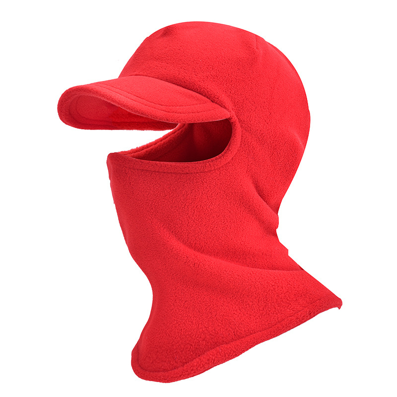Maska na jazdu, polar fleece materiál, štýl s okrajom (Brim Style), vlastné spracovanie, pripravená na cezhraničný export