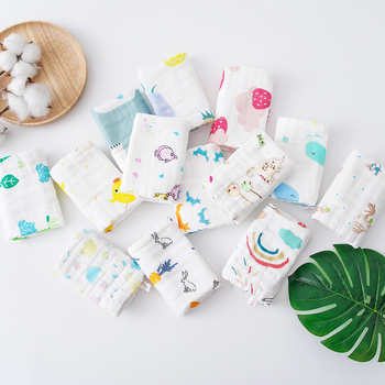 Štvorecové bavlnené uteráky na tvár - potlačený vzor s karikatúrou a kvetmi, 100% bavlna, savé, pre novorodencov