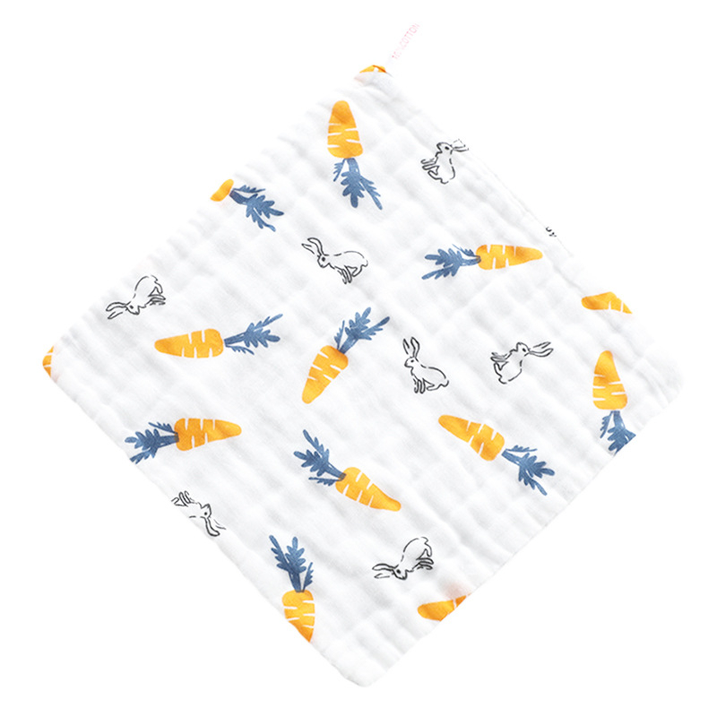 Štvorecové bavlnené uteráky na tvár - potlačený vzor s karikatúrou a kvetmi, 100% bavlna, savé, pre novorodencov