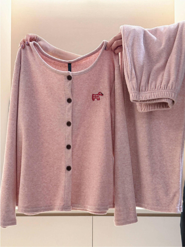 Set de pijamale cu imprimare dachshund, fleece german, grosime 201-250 g/m², guler Turn-down, mâneci lungi