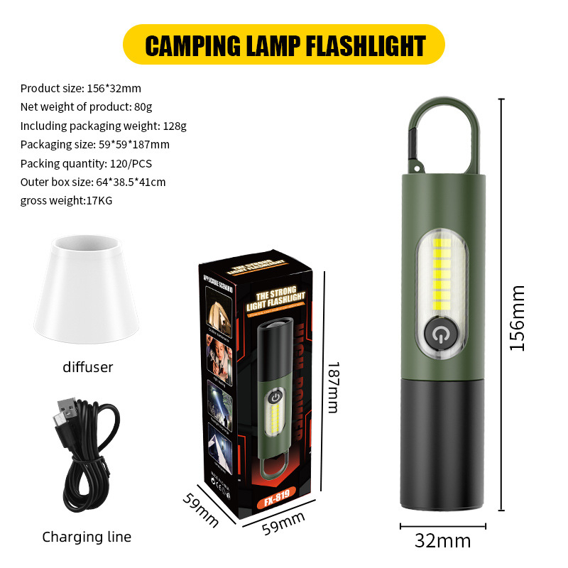 Lanternă LED reîncărcabilă, 800 mAh la 3.7V, carcasă ABS, rază maximă 200–500 m, rotație la 360°