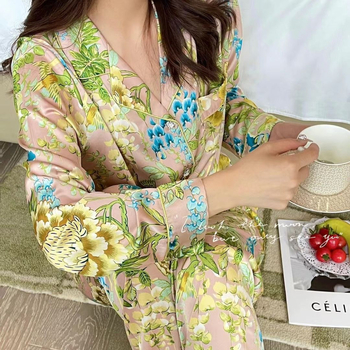 Set pijama Ice Silk: Bluza cu mâneci lungi și pantaloni, respirabil, lejer, potrivit pentru purtare în exterior