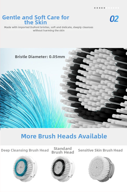 Burros bezdrôtové nabíjanie ultrazvuková čistiaca kefka na tvár s vibráciou, vodotesná, čistenie pórov