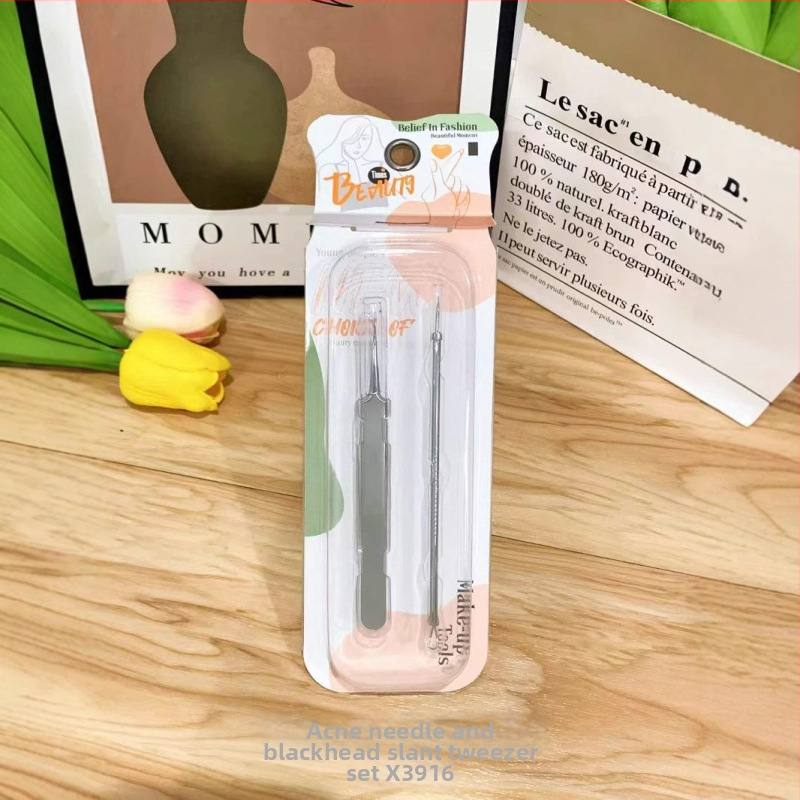 Snow Mary séria set akné ihly a presných pinziet s nakloneným klipom — nerezová oceľ, prenosný