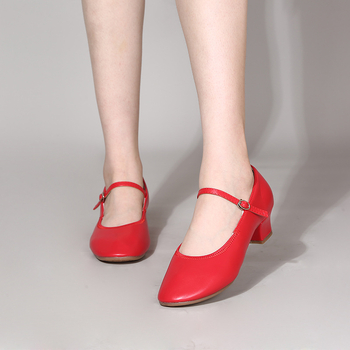 Дамски обувки за квадратни и социални танци, с дебела подметка, подходящи за всички сезони, горен материал синтетична кожа, подметка от говежа кожа