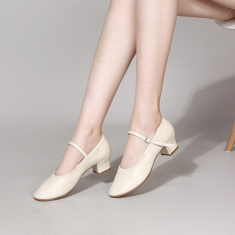 Ženske plesne cipele za kvadratske i društvene plesove, s debelim potplatom, gornji dio od sintetičke kože, potplat od teleće kože, pogodne za sve sezone