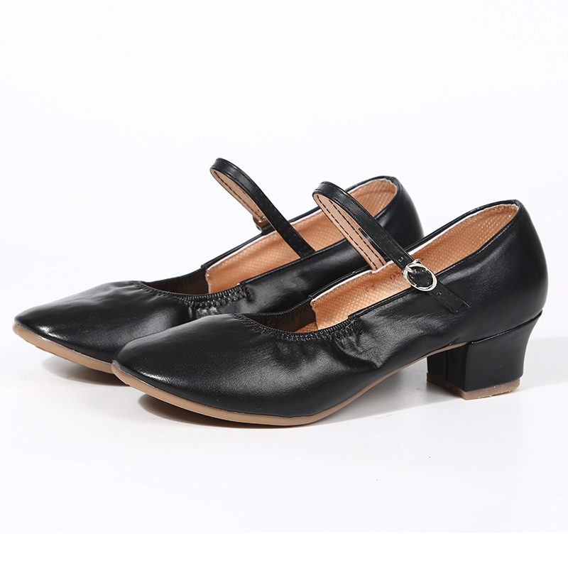 Дамски обувки за квадратни и социални танци, с дебела подметка, подходящи за всички сезони, горен материал синтетична кожа, подметка от говежа кожа