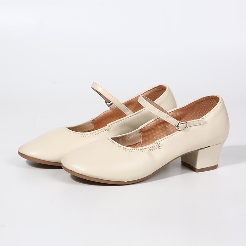 Дамски обувки за квадратни и социални танци, с дебела подметка, подходящи за всички сезони, горен материал синтетична кожа, подметка от говежа кожа