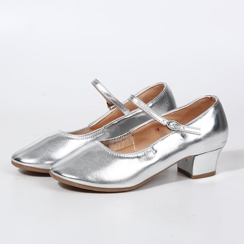 Дамски обувки за квадратни и социални танци, с дебела подметка, подходящи за всички сезони, горен материал синтетична кожа, подметка от говежа кожа