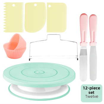 Set na zdobenie tort s otočnou podložkou – nerezová oceľ, nepravidelný tvar; 207 dielov; zahŕňa zdobiace trubičky, vrecká, špachtle a formy na muffin; značka qiao; uvedené v roku 2025