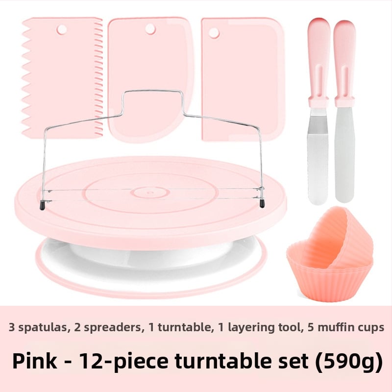 Set na zdobenie tort s otočnou podložkou – nerezová oceľ, nepravidelný tvar; 207 dielov; zahŕňa zdobiace trubičky, vrecká, špachtle a formy na muffin; značka qiao; uvedené v roku 2025