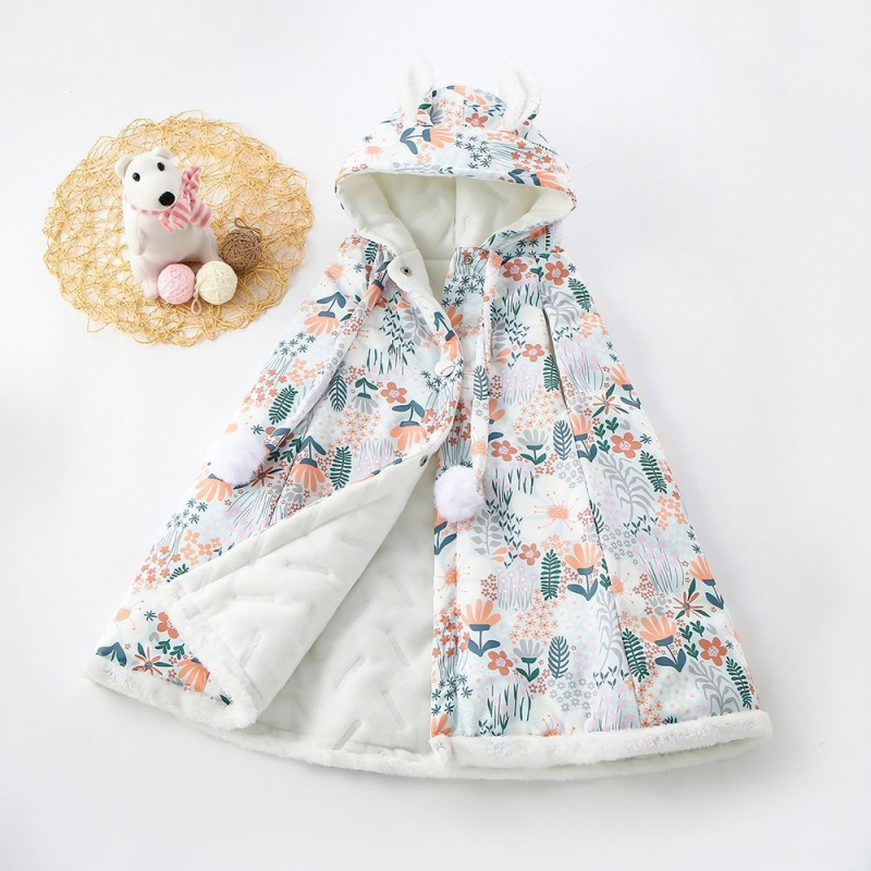 Quilt za bebe: kapuljača za vjetar i toplina za jesen/zimu, s cvjetnim uzorkom, tkanina 100% pamuk, punilo pamuk, pogodan za djecu od 1 do 3 godine.