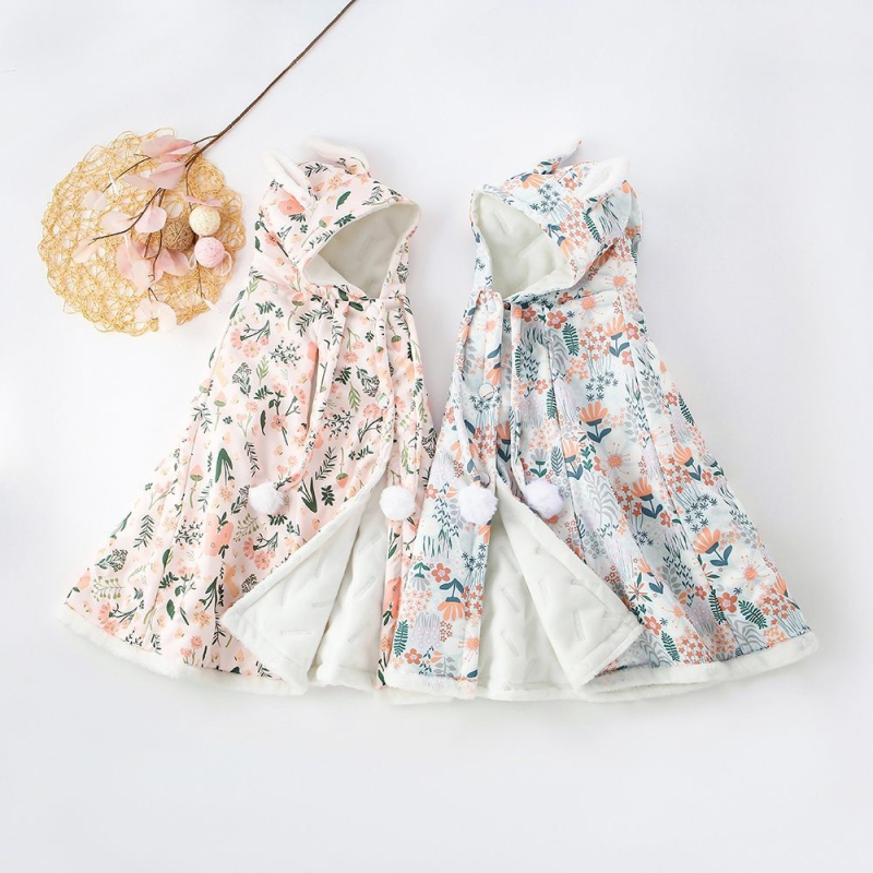 Quilt za bebe: kapuljača za vjetar i toplina za jesen/zimu, s cvjetnim uzorkom, tkanina 100% pamuk, punilo pamuk, pogodan za djecu od 1 do 3 godine.