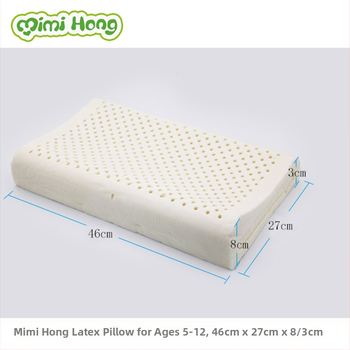 Detská vankúš z prírodného latexu, obdĺžnikový tvar, s oporou pre krk, bavlnený povrch, obsah latexu 90%+